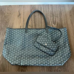 Authentic Grey Goyardine Canvas and Chevroches Calfskin Saint Louis GM Tote